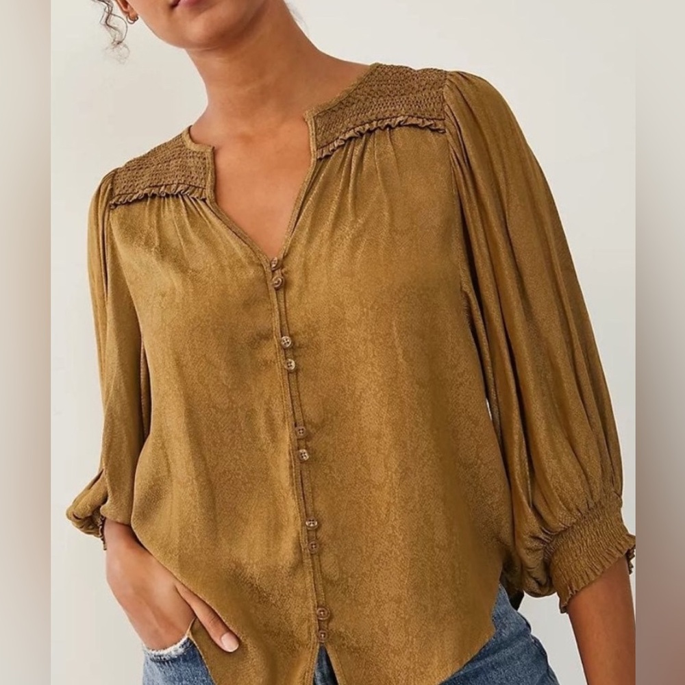 Anthropologie Cacee Jacquard Button-down Blouse long sleeve size XS